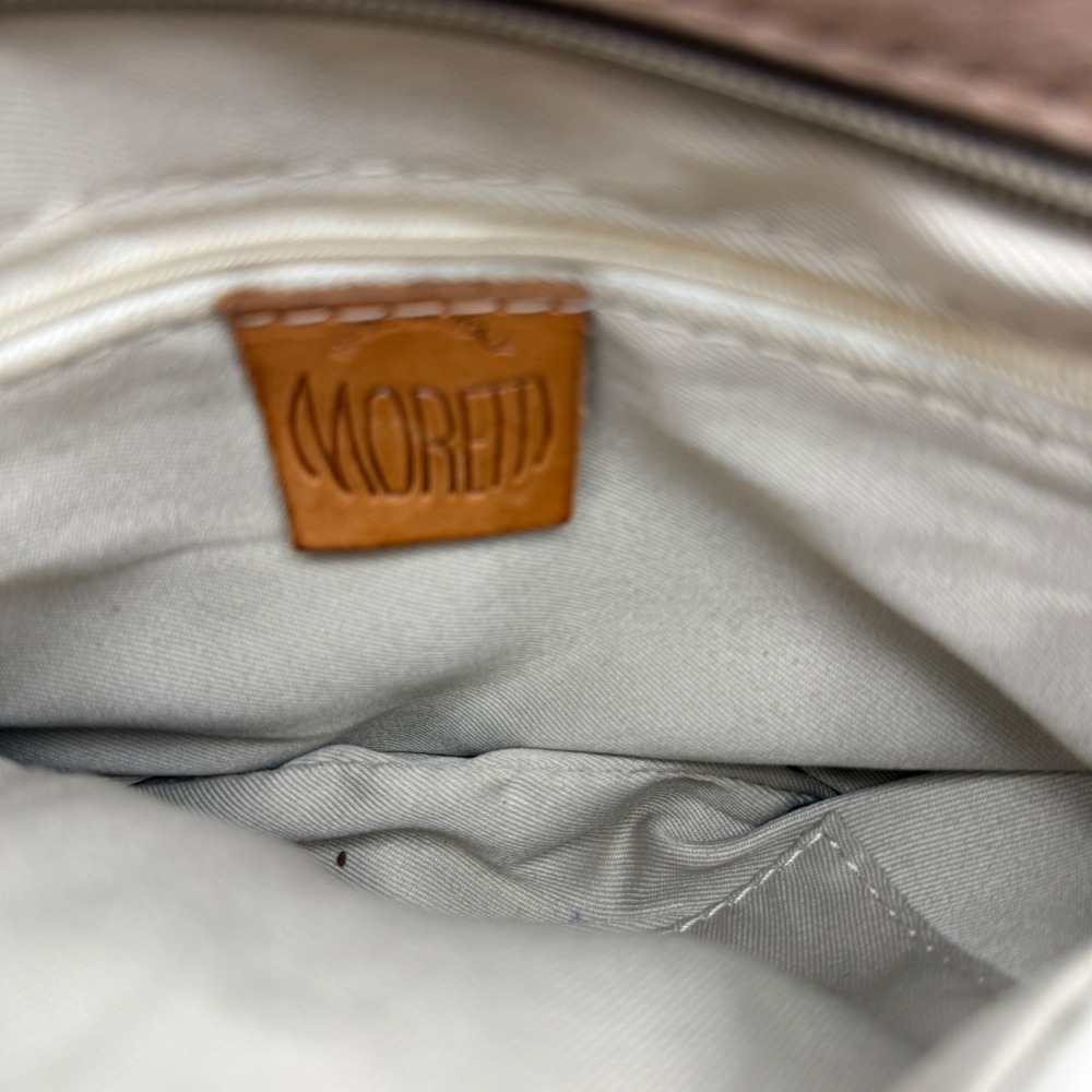 Moretti Crossbody Bag Women Small Tan Leather Pleated Round Purse - Picture 3 of 6